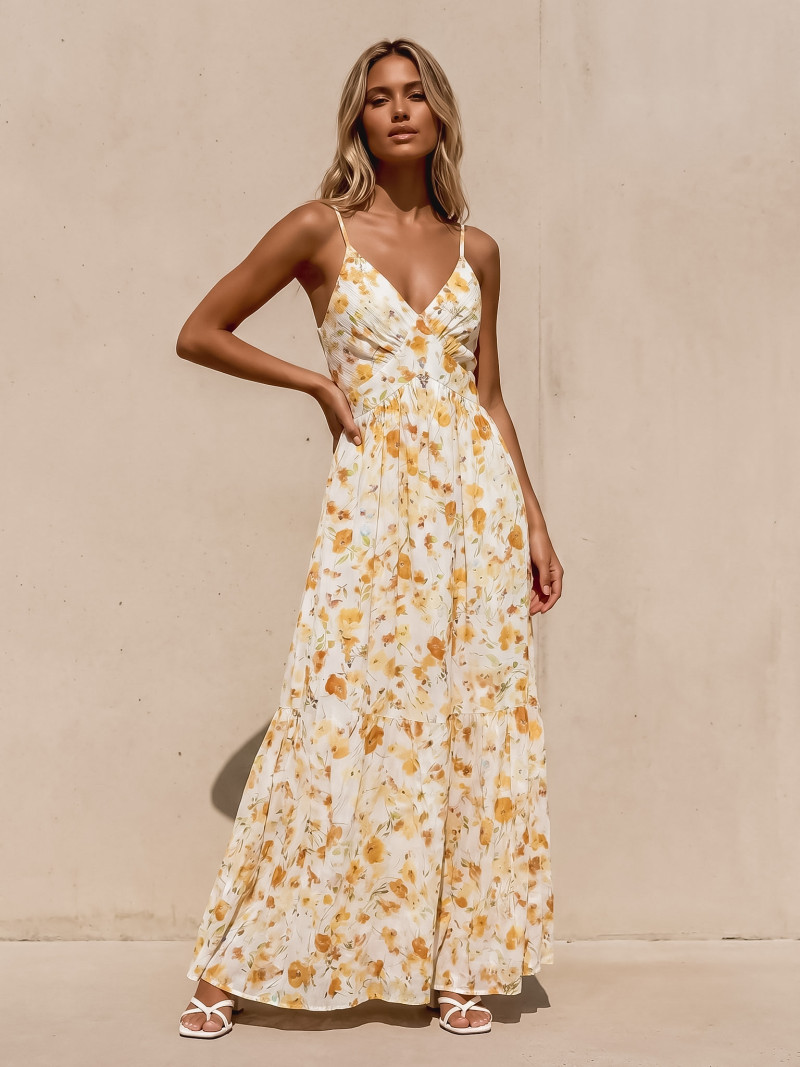 Robe longue à motifs Elzoria - Jaune Robe longue à motifs Elzoria - Jaune