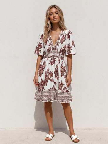 Robe courte Suzanna - Blanc/Chocolat
