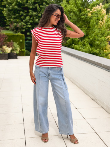 T-shirt ligné Silya - Rouge/Blanc