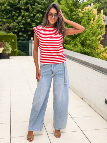 T-shirt ligné Silya - Rouge/Blanc