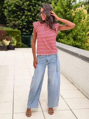 T-shirt ligné Silya - Rouge/Blanc