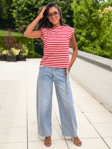T-shirt ligné Silya - Rouge/Blanc