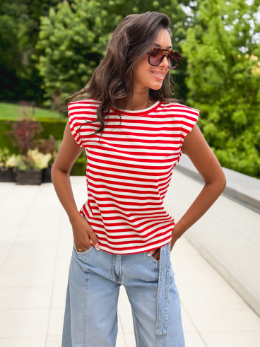 T-shirt ligné Silya - Rouge/Blanc