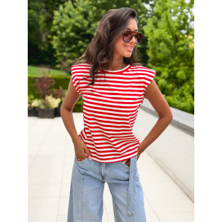 T-shirt ligné Silya - Rouge/Blanc