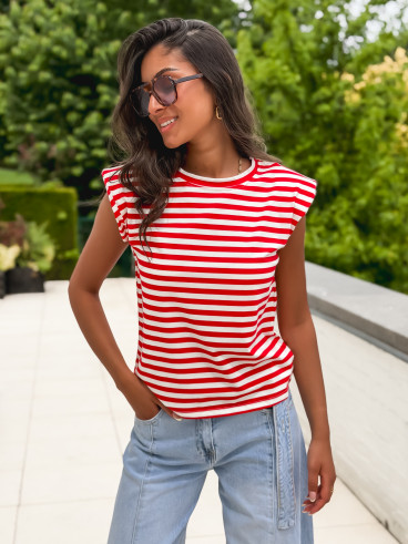 T-shirt ligné Silya - Rouge/Blanc