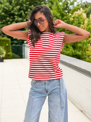 T-shirt ligné Silya - Rouge/Blanc