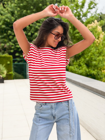 T-shirt ligné Silya - Rouge/Blanc