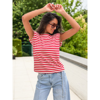 T-shirt ligné Silya - Rouge/Blanc