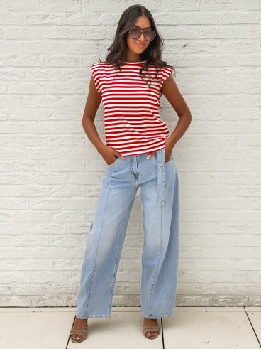 T-shirt ligné Silya - Rouge/Blanc