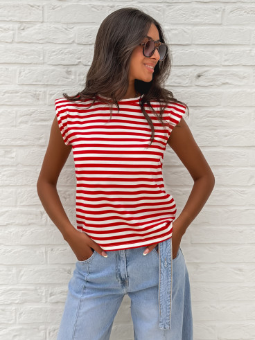 T-shirt ligné Silya - Rouge/Blanc