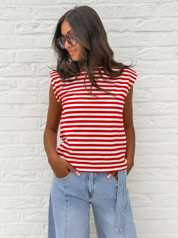 T-shirt ligné Silya - Rouge/Blanc