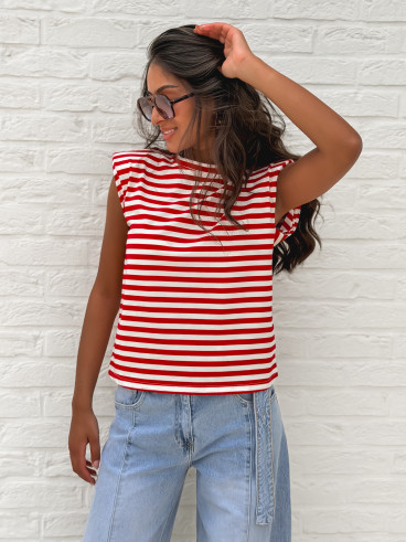 T-shirt ligné Silya - Rouge/Blanc