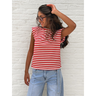 T-shirt ligné Silya - Rouge/Blanc