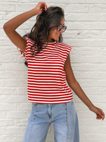 T-shirt ligné Silya - Rouge/Blanc