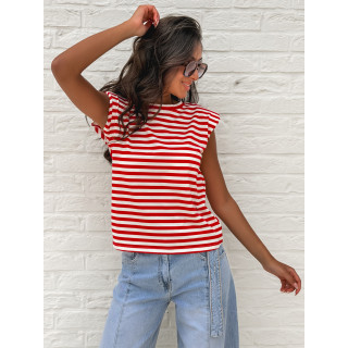 T-shirt ligné Silya - Rouge/Blanc