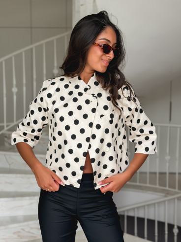 Blazer court à pois Salerna - Beige/Noir