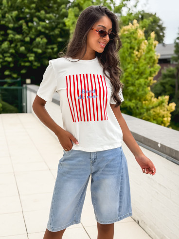 T-shirt "Bord de mer" - Blanc/Rouge
