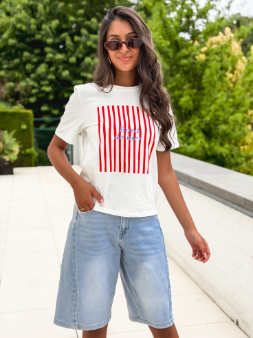 T-shirt "Bord de mer" - Blanc/Rouge