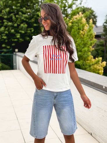 T-shirt "Bord de mer" - Blanc/Rouge