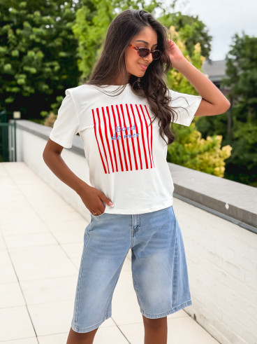 T-shirt "Bord de mer" - Blanc/Rouge