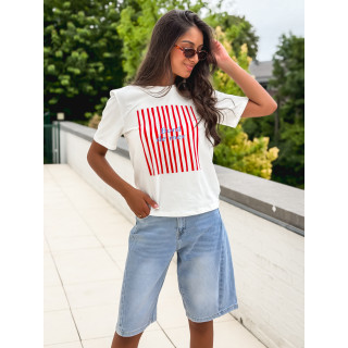 T-shirt "Bord de mer" - Blanc/Rouge