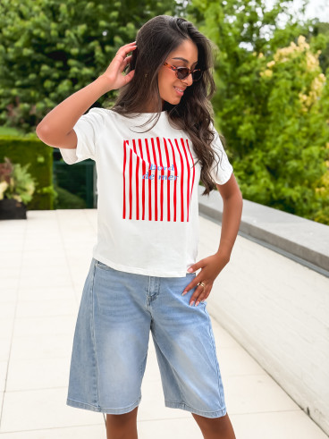 T-shirt "Bord de mer" - Blanc/Rouge