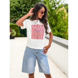 T-shirt "Bord de mer" - Blanc/Rouge