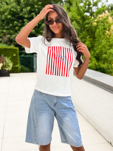 T-shirt "Bord de mer" - Blanc/Rouge