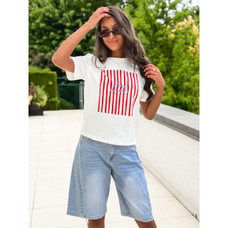 T-shirt "Bord de mer" - Blanc/Rouge