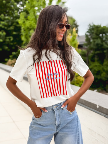 T-shirt "Bord de mer" - Blanc/Rouge