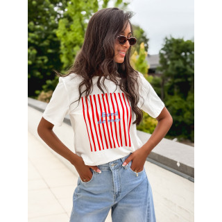 T-shirt "Bord de mer" - Blanc/Rouge