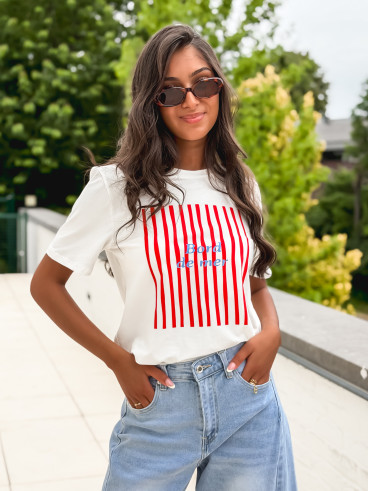 T-shirt "Bord de mer" - Blanc/Rouge
