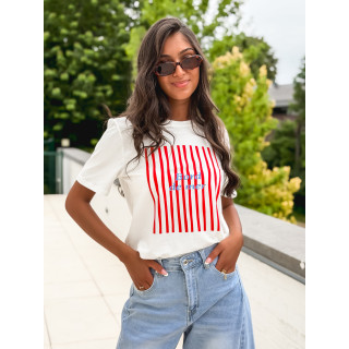 T-shirt "Bord de mer" - Blanc/Rouge