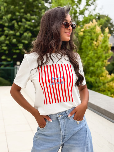 T-shirt "Bord de mer" - Blanc/Rouge