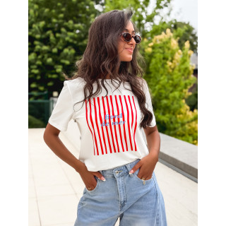 T-shirt "Bord de mer" - Blanc/Rouge