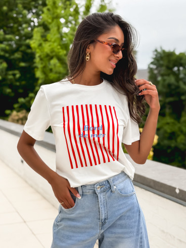 T-shirt "Bord de mer" - Blanc/Rouge