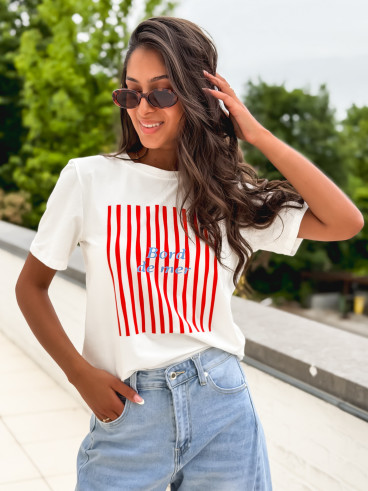 T-shirt "Bord de mer" - Blanc/Rouge