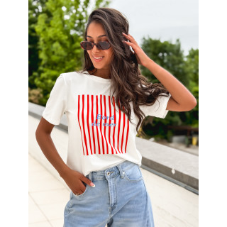 T-shirt "Bord de mer" - Blanc/Rouge