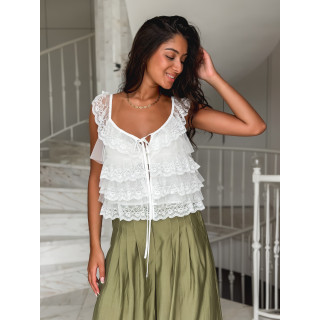 Blouse en dentelle Alénaïs - Blanc
