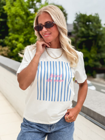 T-shirt "Bord de mer" - Blanc/Bleu