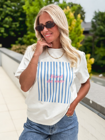 T-shirt "Bord de mer" - Blanc/Bleu