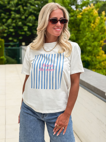 T-shirt "Bord de mer" - Blanc/Bleu