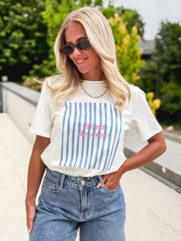 T-shirt "Bord de mer" - Blanc/Bleu
