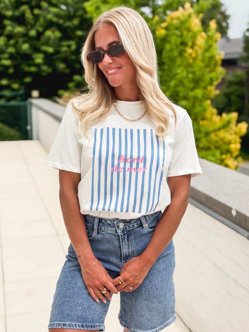 T-shirt "Bord de mer" - Blanc/Bleu