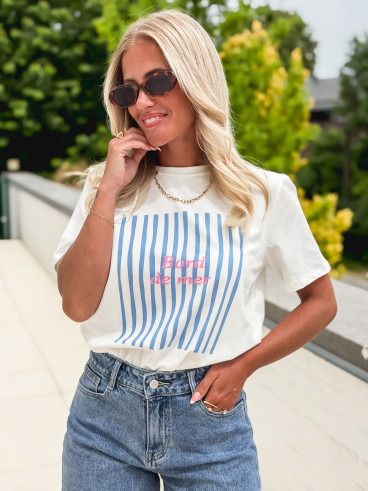 T-shirt "Bord de mer" - Blanc/Bleu