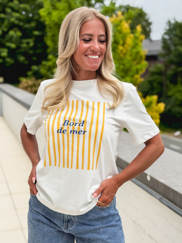 T-shirt "Bord de mer" - Blanc/Jaune