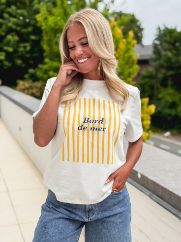 T-shirt "Bord de mer" - Blanc/Jaune