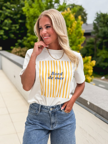 T-shirt "Bord de mer" - Blanc/Jaune