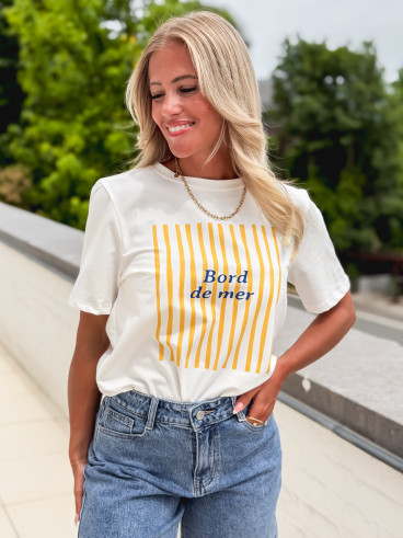 T-shirt "Bord de mer" - Blanc/Jaune