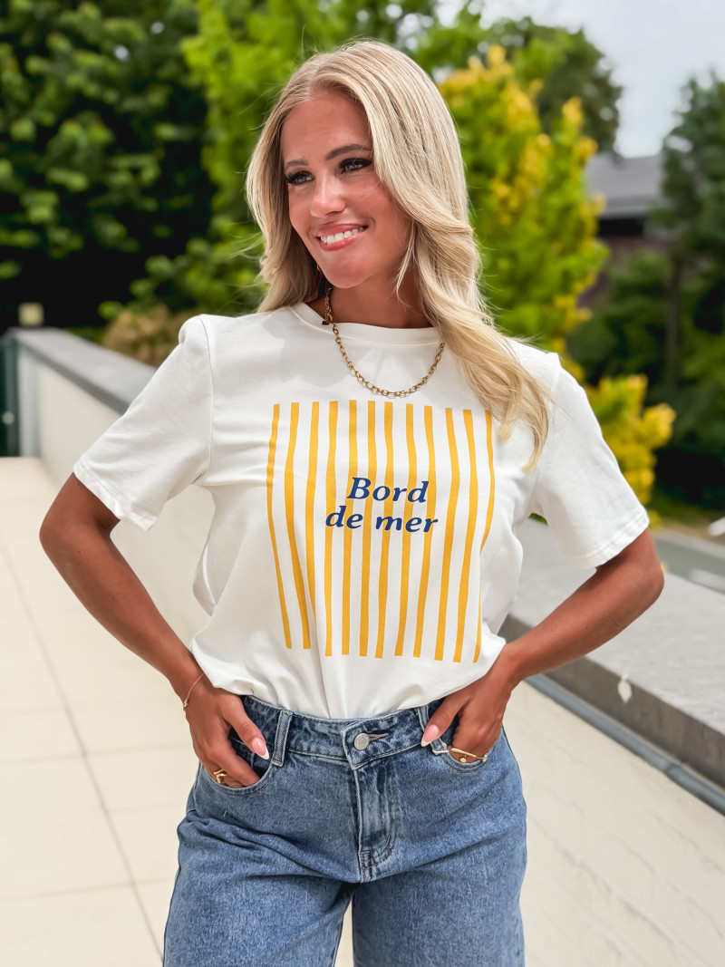 T-shirt "Bord de mer" - Blanc/Jaune